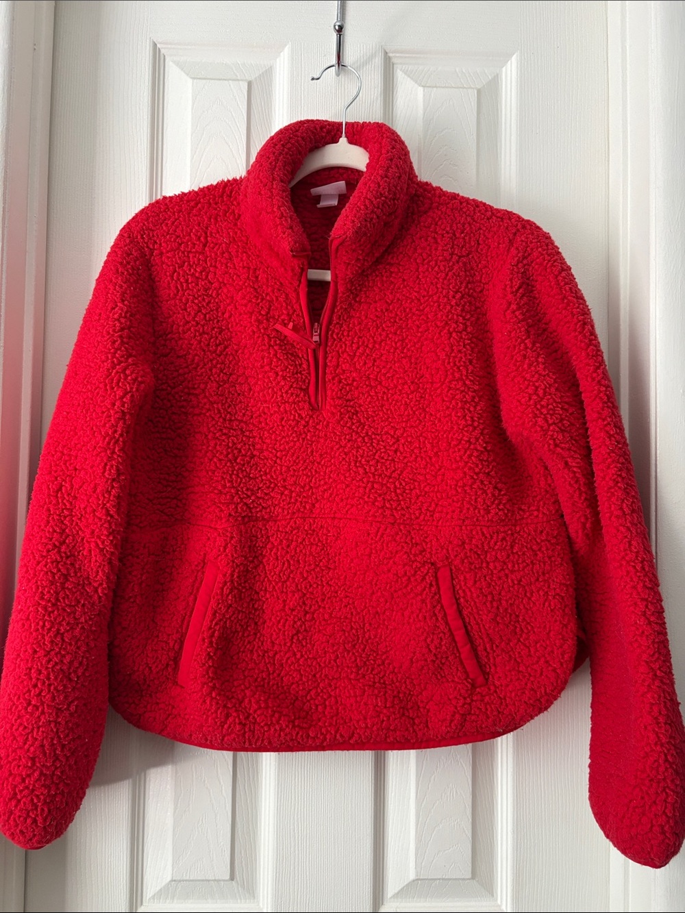 Women’s Cozy Red Sherpa Fleece Quarter-Zip Pullover Jacket Top Small